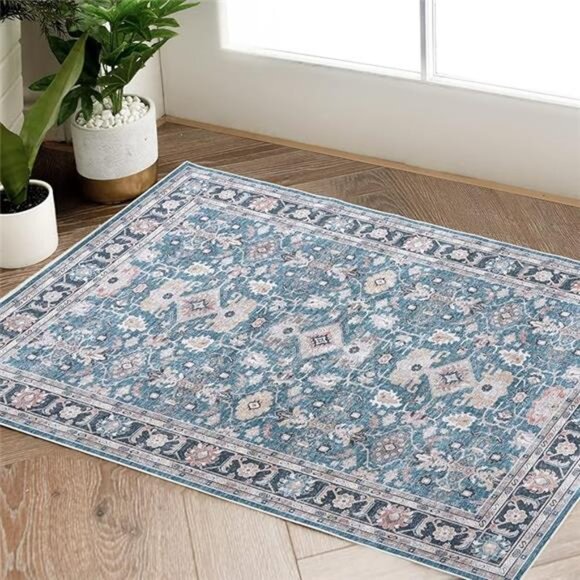 Area Rug 2x3 Entryway Rug Navy Blue Vintage Traditional Area Rug - Picture 7 of 7